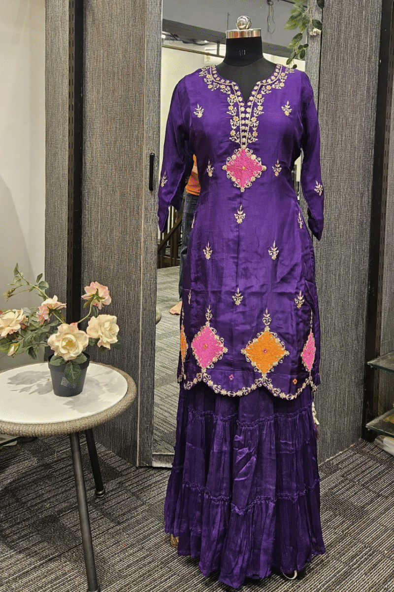 Royal Purple Kurti Ghaghra Set With Pitha Elegance - Image 3