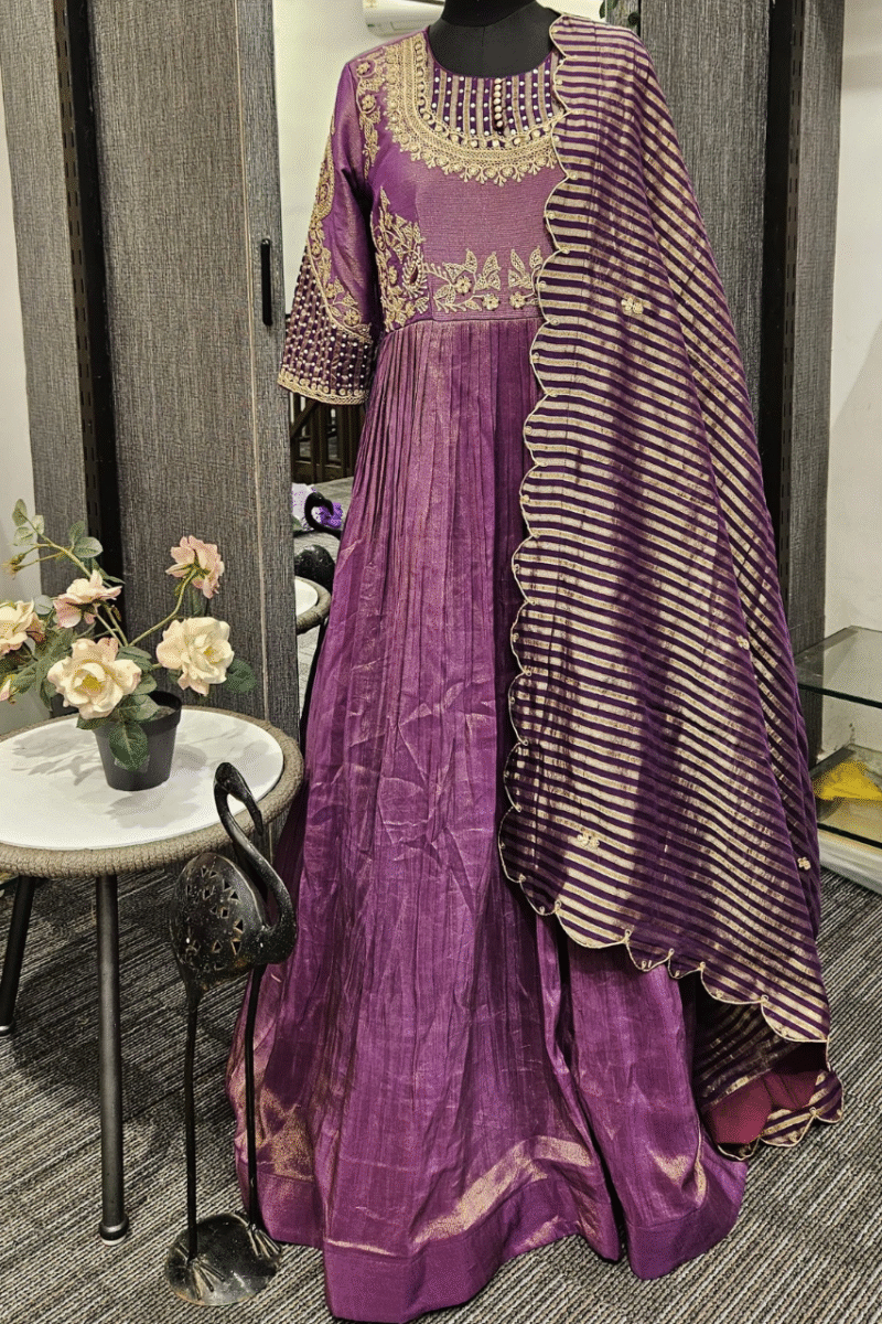 Elegant Tissue Gown With Pearl And Zari Work - Image 4