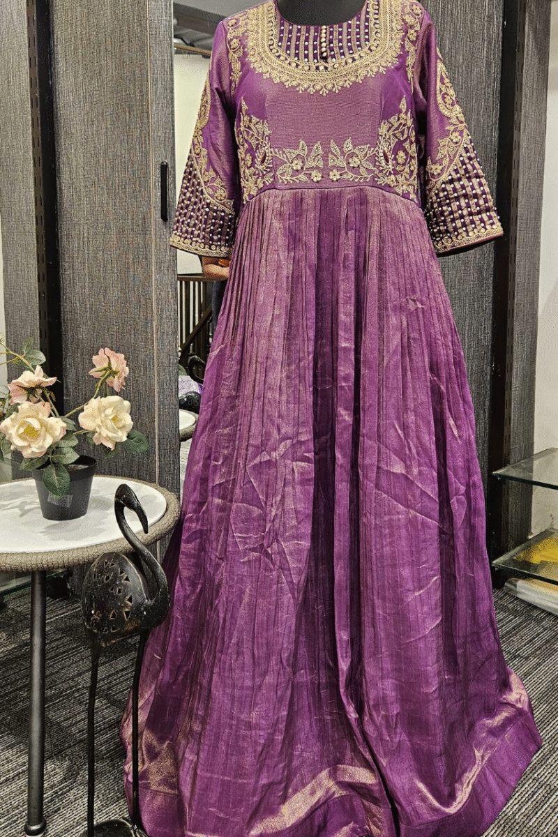 Elegant Tissue Gown With Pearl And Zari Work - Image 3