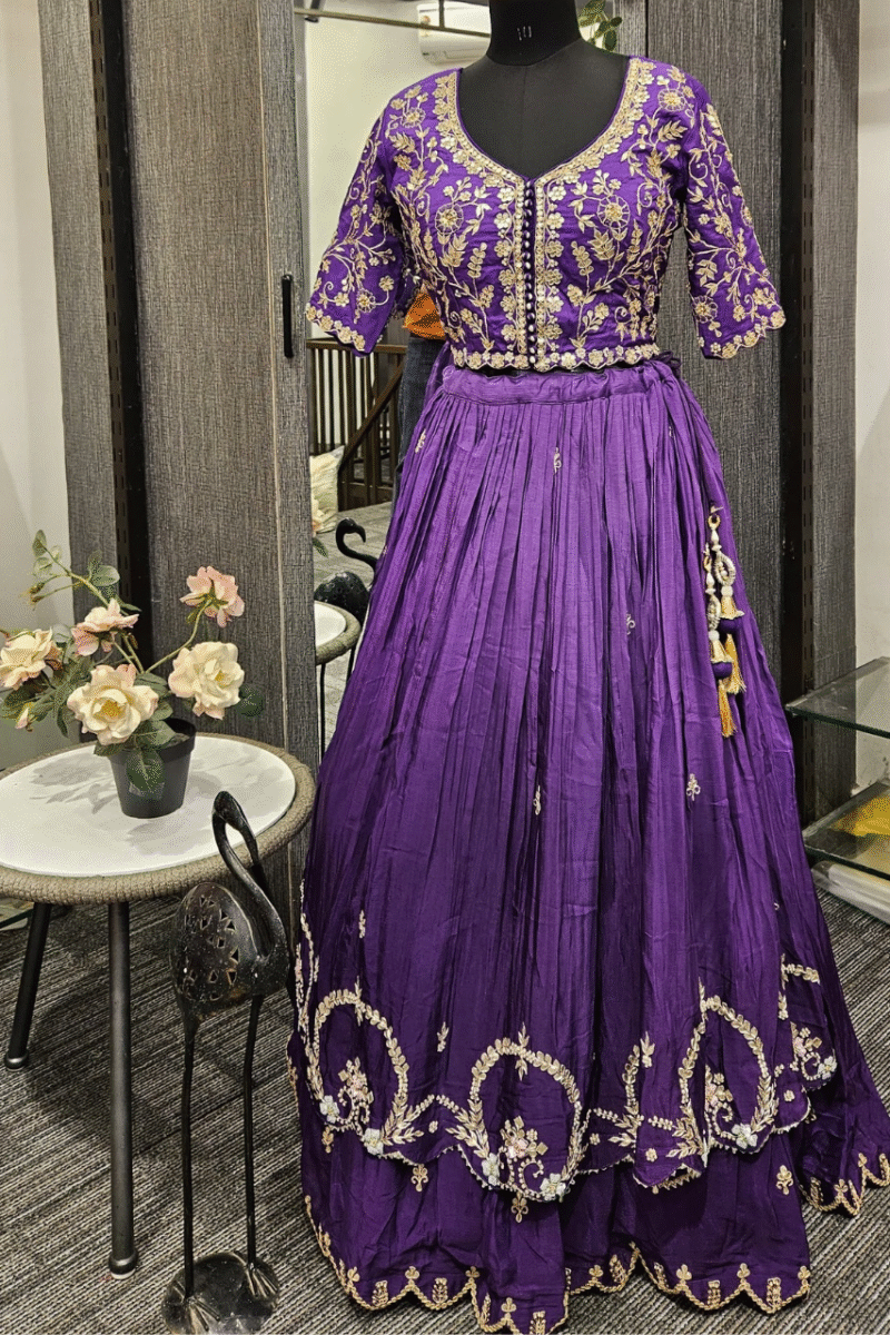 Purple Lehenga Set With Gotta And Pearl Work