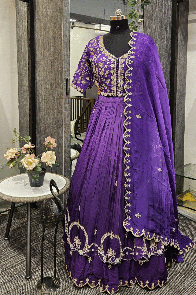 Purple Lehenga Set With Gotta And Pearl Work - Image 2