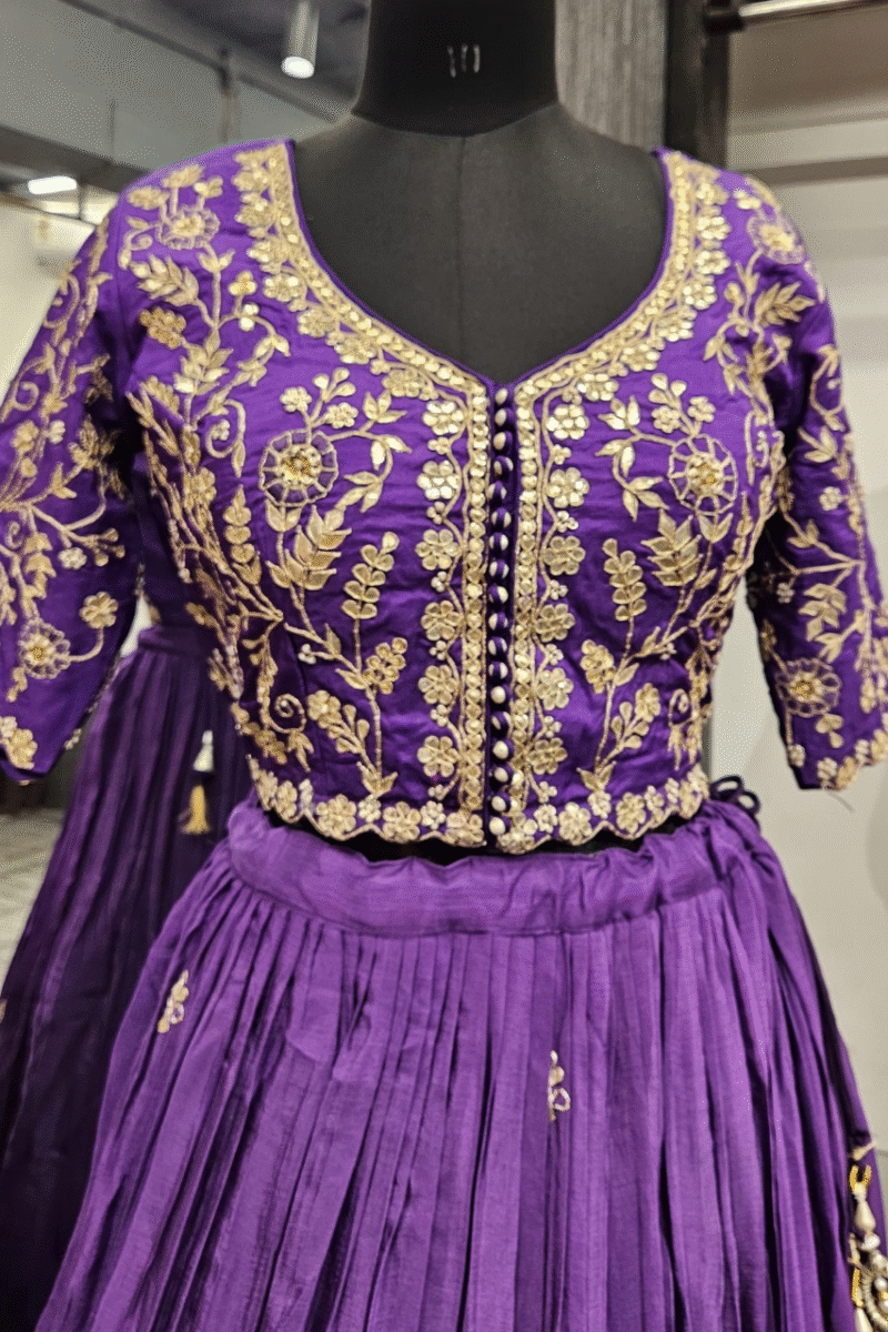 Purple Lehenga Set With Gotta And Pearl Work - Image 3