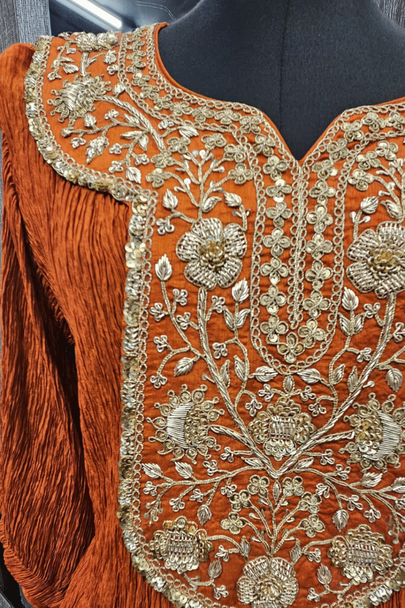 Crushed Kurti Set Handcrafted With Sequence And Zardoshi Embellishments - Image 3