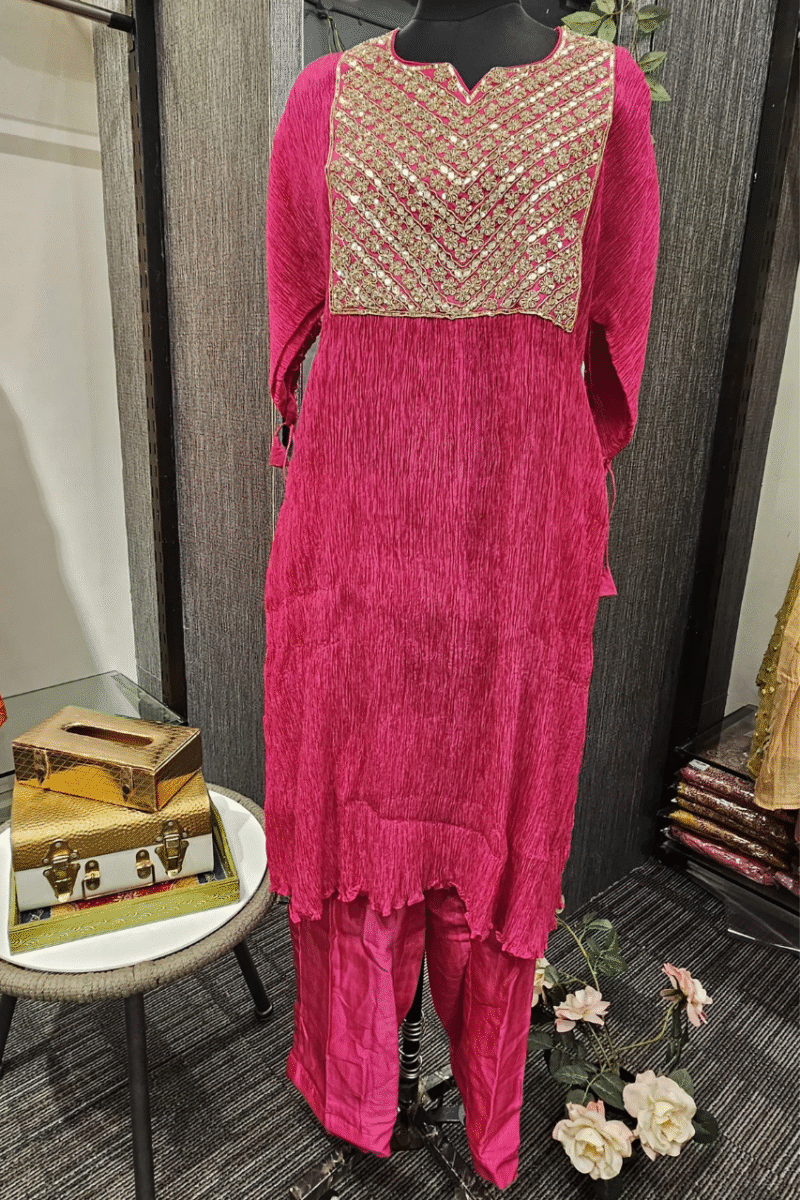 Crushed Kurti Set Handcrafted With Gotta And Pearl Work