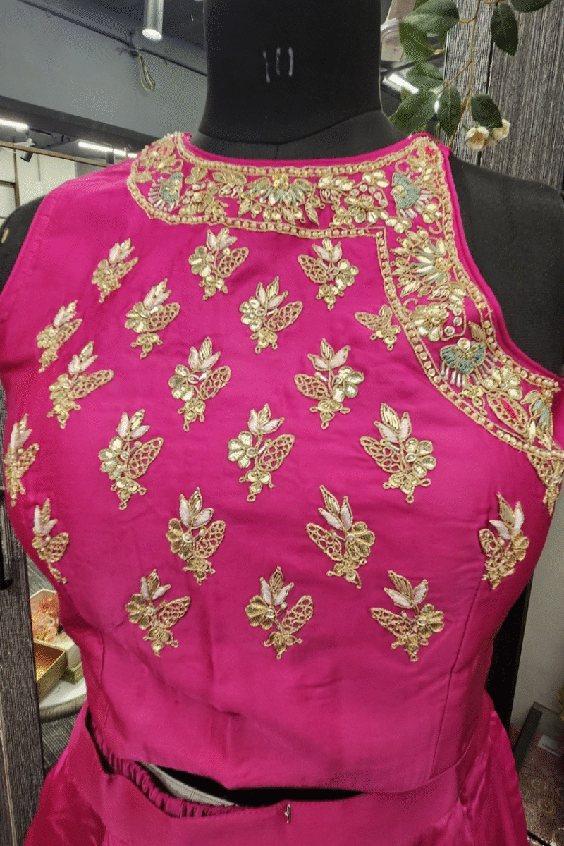 Fuchsia Royale Angrakha Co-ord Set With Handwork