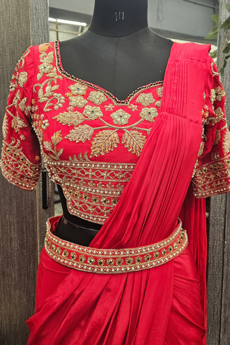 Graceful Drape Saree With Belt And Handcrafted  Blouse - Image 2