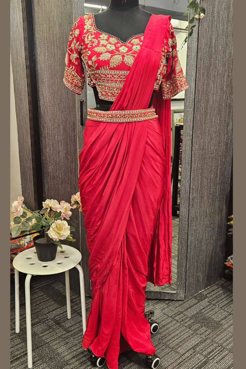Graceful Drape Saree With Belt And Handcrafted  Blouse