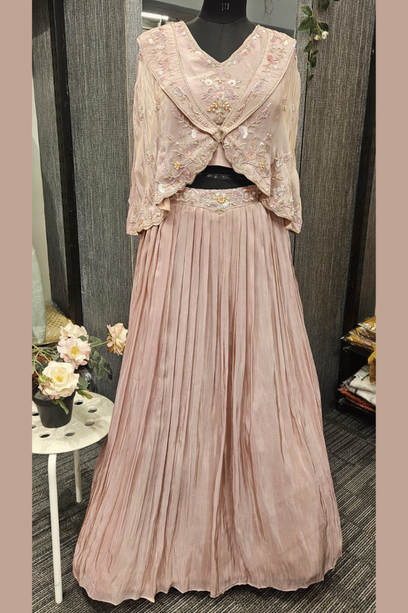 Blush Pink Pleated Ghaghra Set With Handwork