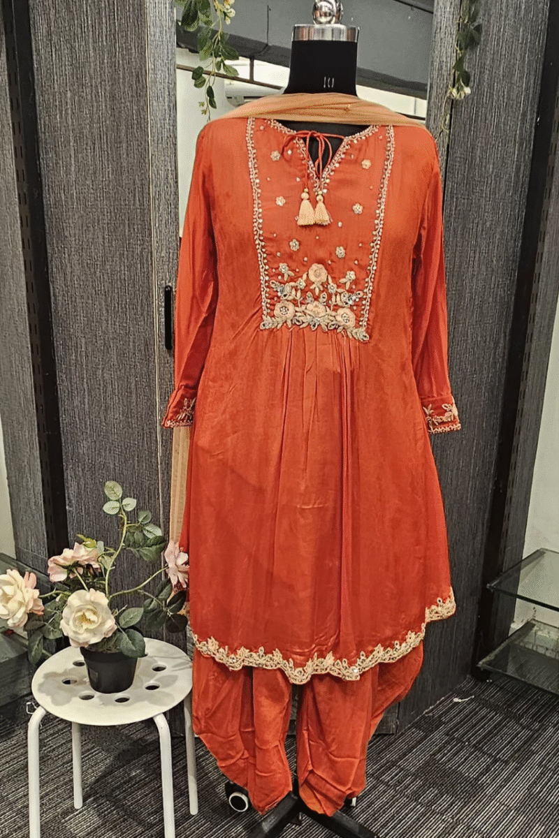 Pure Mal Chanderi Dhoti Kurta Set - Image 3