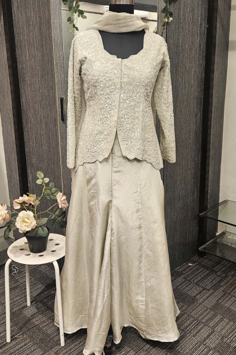 Premium Ivory Kurta Plazzo Set With Handwork