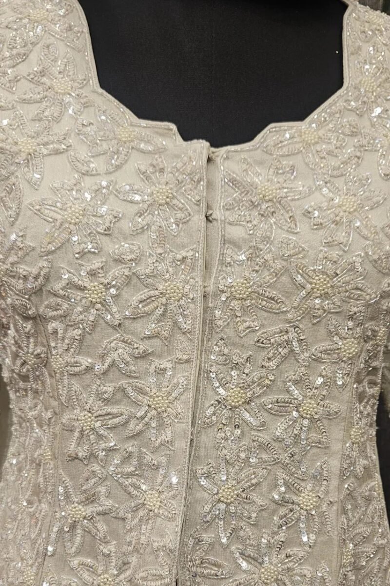 Premium Ivory Kurta Plazzo Set With Handwork - Image 3
