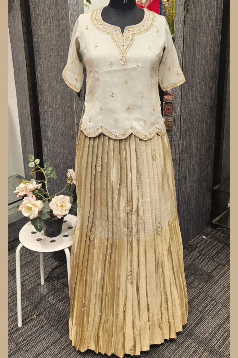 Kurti With Pleated Ghaghra With Traditional HandWork - Image 2