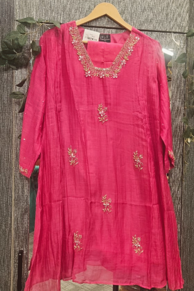 Premium Mal Chanderi Cord Set With Handwork - Image 4