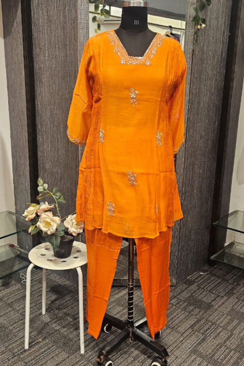 Premium Mal Chanderi Cord Set With Handwork