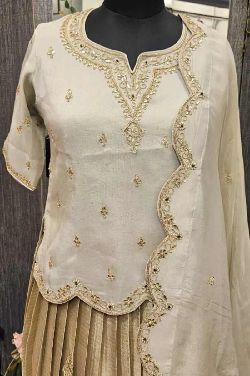 Kurti With Pleated Ghaghra With Traditional HandWork - Image 3