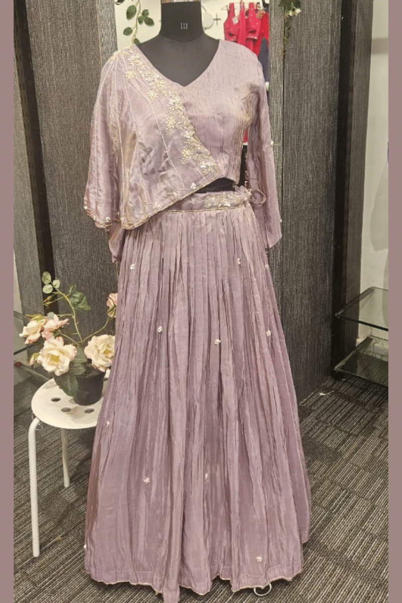 Onion Pink Pleated Ghaghra Set With Handwork