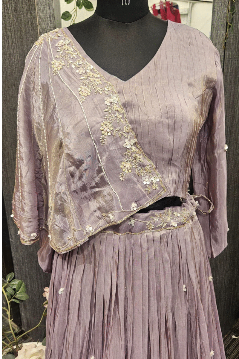 Onion Pink Pleated Ghaghra Set With Handwork - Image 2