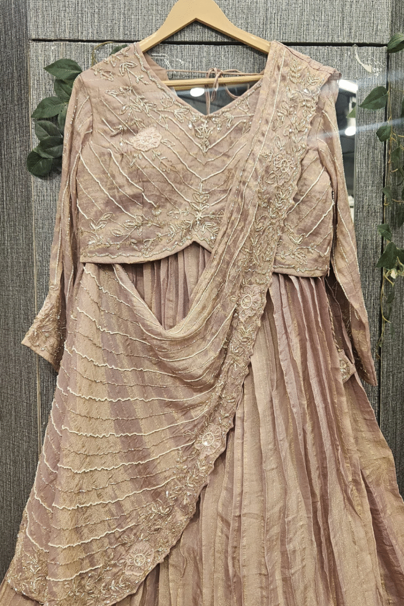 Pleated Ghaghra And Drape Dupatta Set With Handwork - Image 3