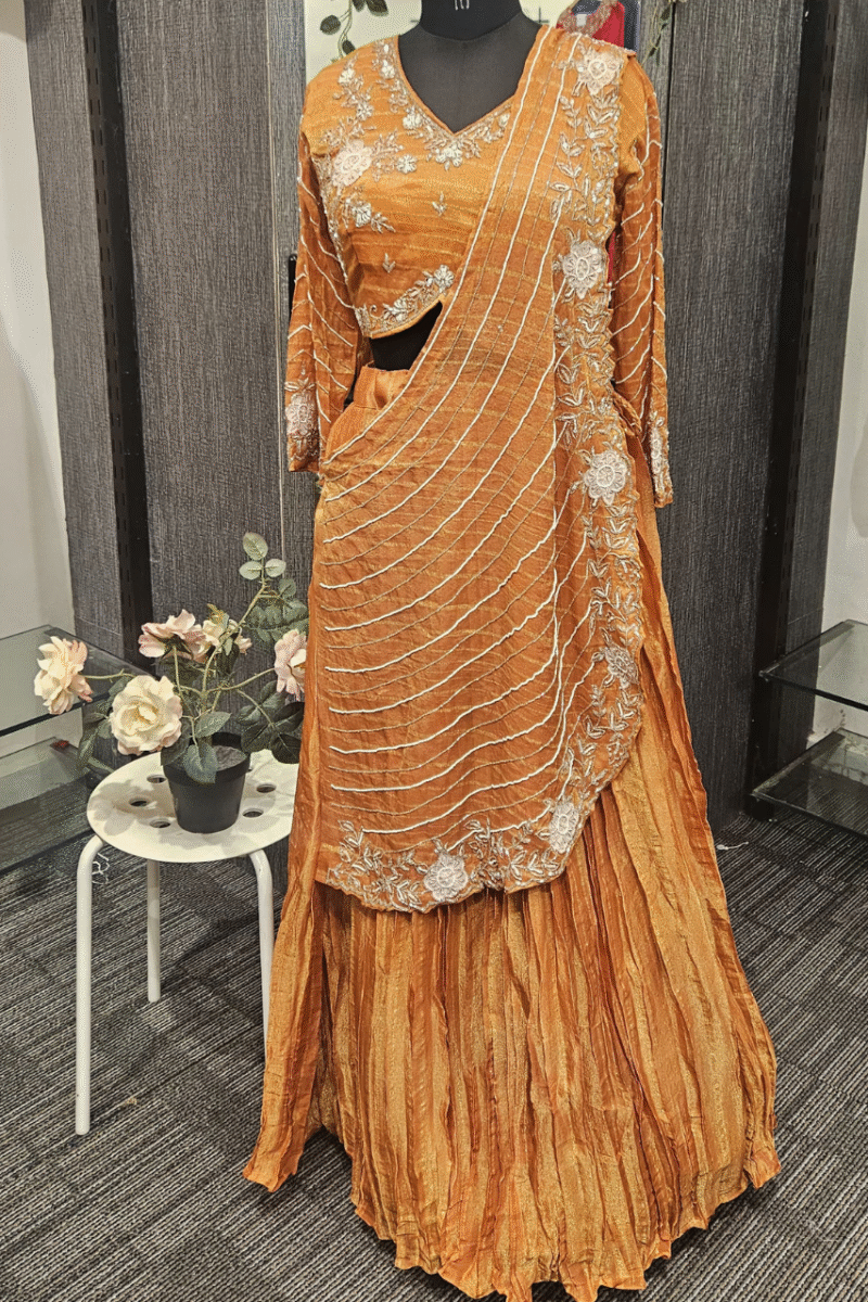Pleated Ghaghra And Drape Dupatta Set With Handwork