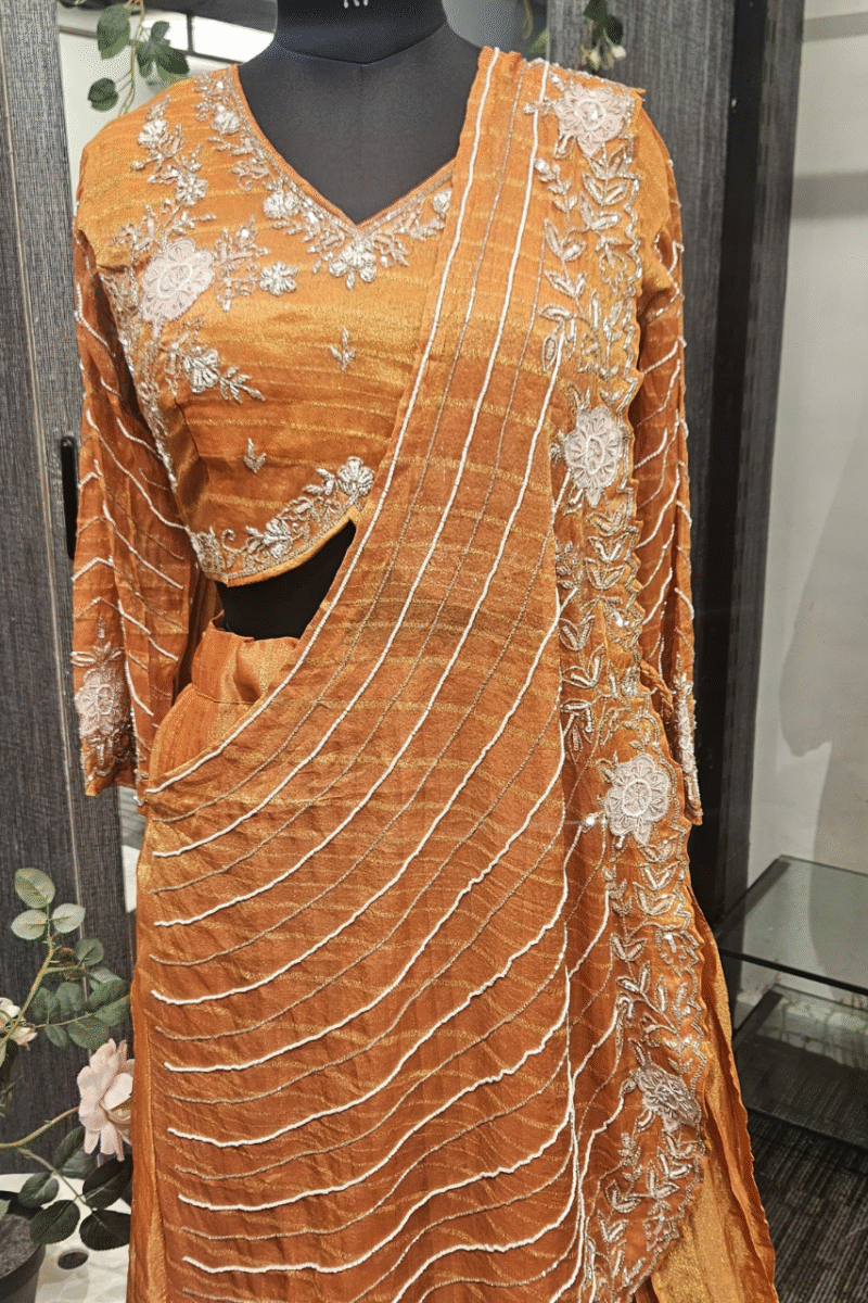 Pleated Ghaghra And Drape Dupatta Set With Handwork - Image 2