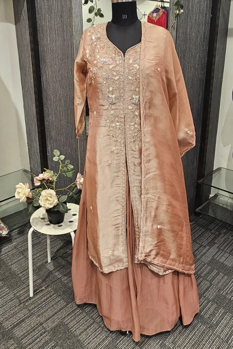 Blush Copper Kurta Ghaghra Set With Handwork