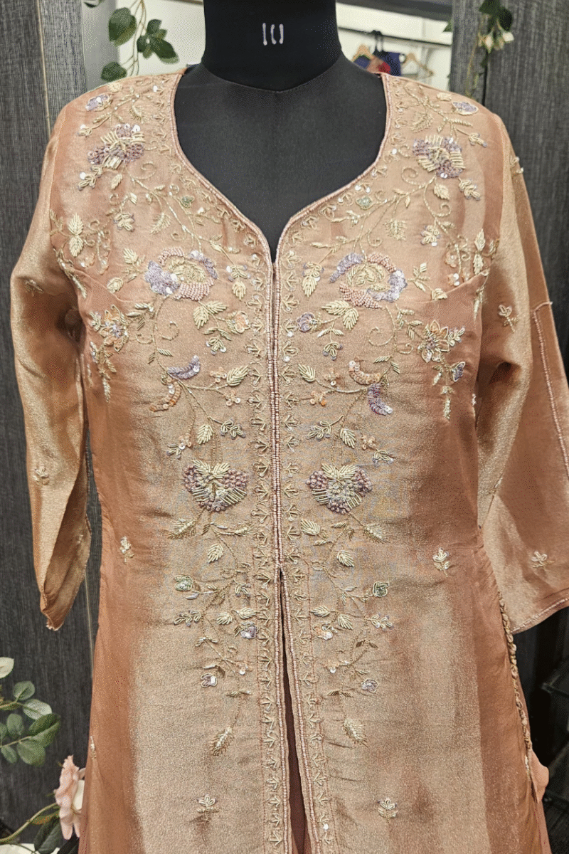 Blush Copper Kurta Ghaghra Set With Handwork - Image 2