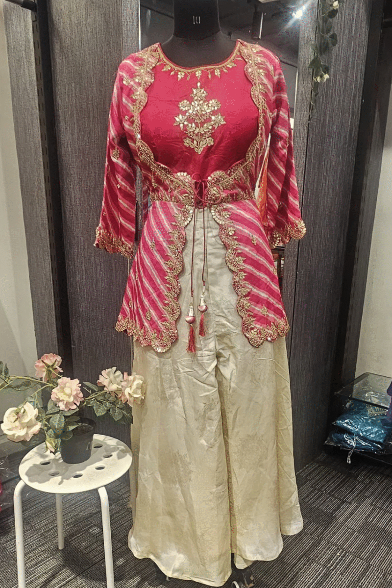 Lehriya Peplum Set With Traditional Gotta And Pearl Work - Image 3