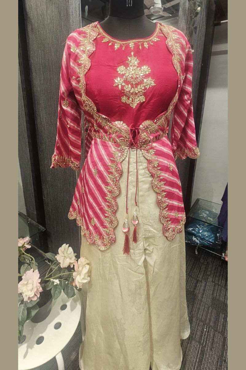 Lehriya Peplum Set With Traditional Gotta And Pearl Work