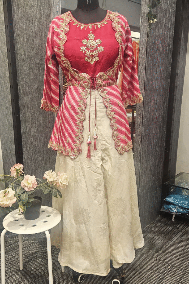 Lehriya Peplum Set With Traditional Gotta And Pearl Work - Image 4