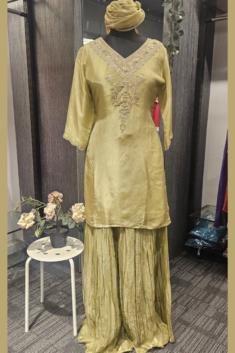 Pearl Tissue Kurti Plazzo Set With Zardoshi work - Image 2