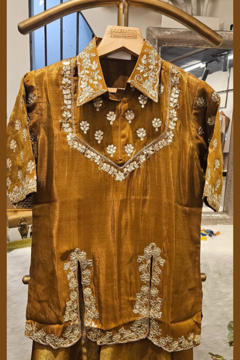 Collared Kurti Plazzo Set With Gotta Work - Image 3