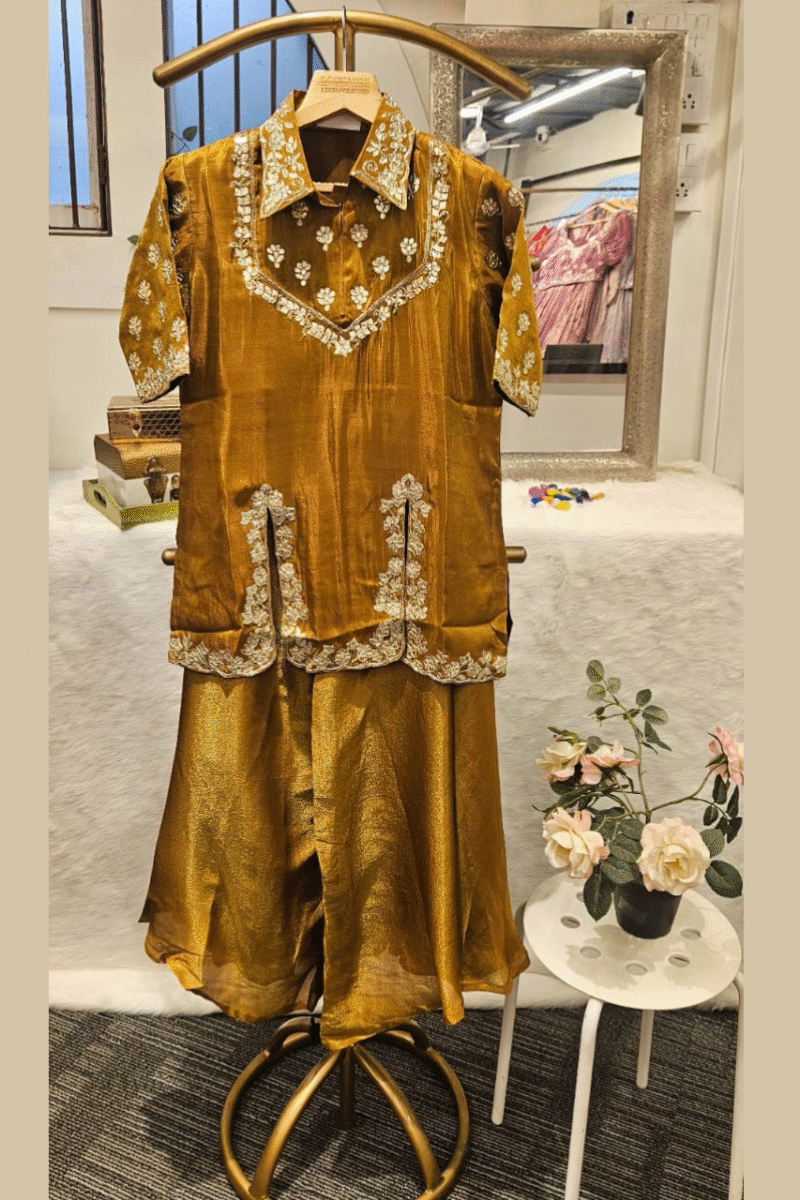 Collared Kurti Plazzo Set With Gotta Work - Image 6