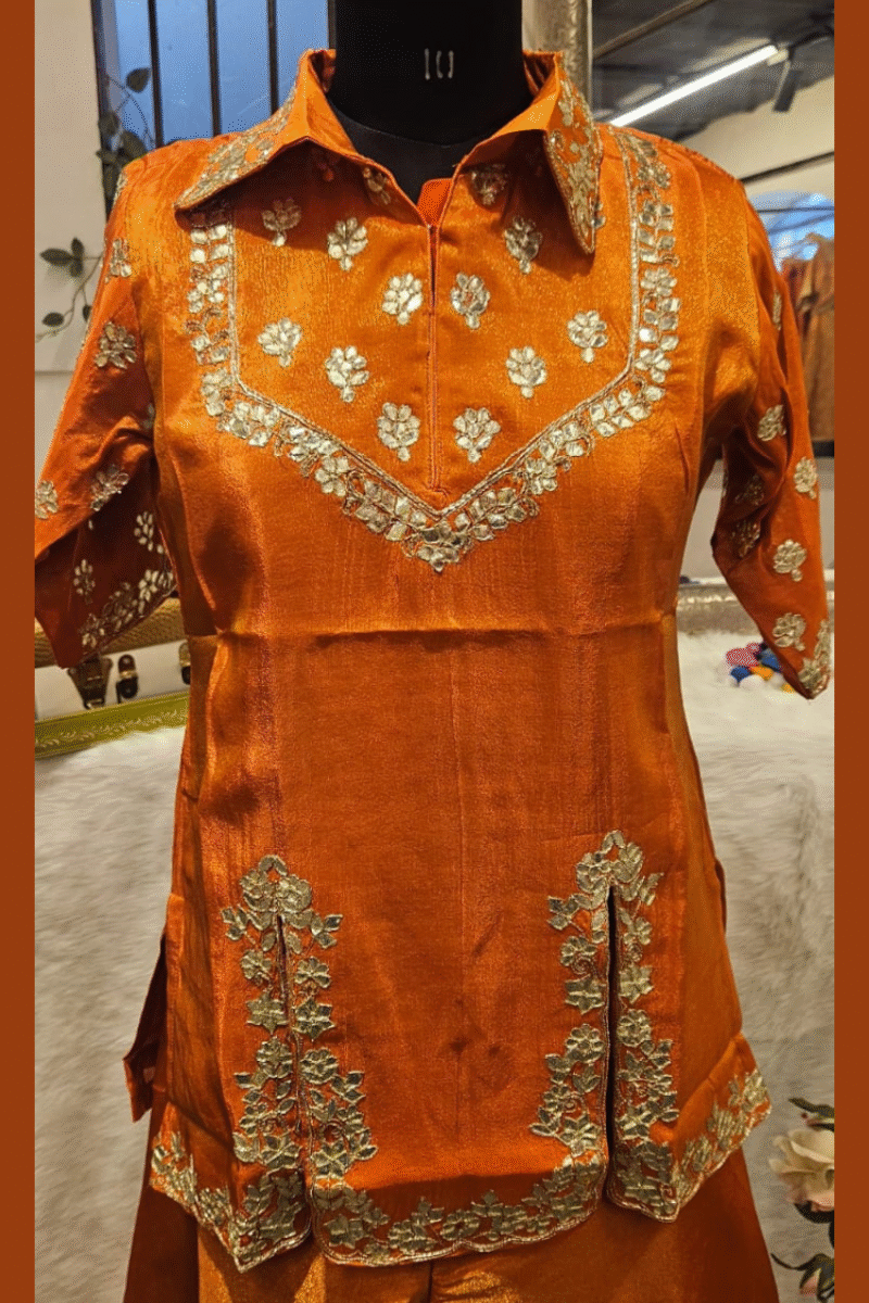 Collared Kurti Plazzo Set With Gotta Work - Image 4