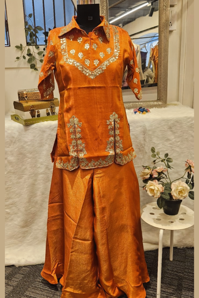 Collared Kurti Plazzo Set With Gotta Work - Image 2