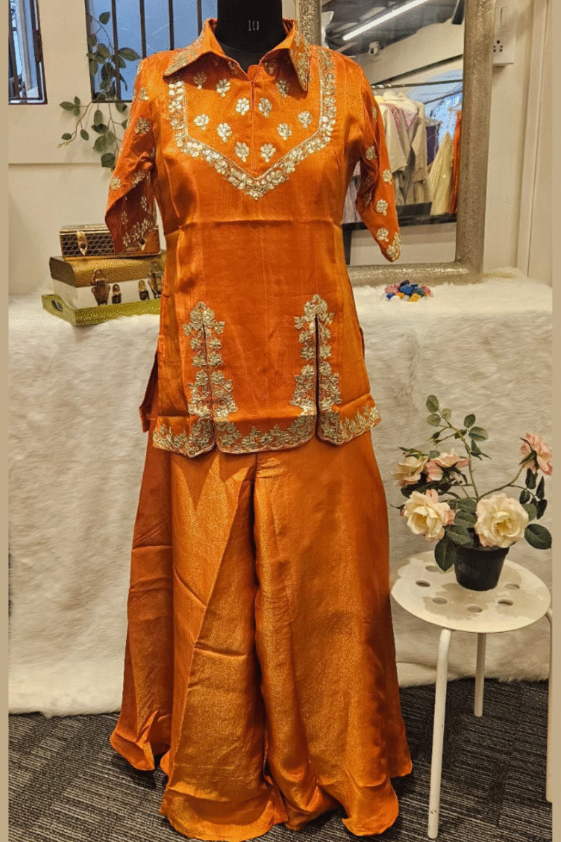 Collared Kurti Plazzo Set With Gotta Work