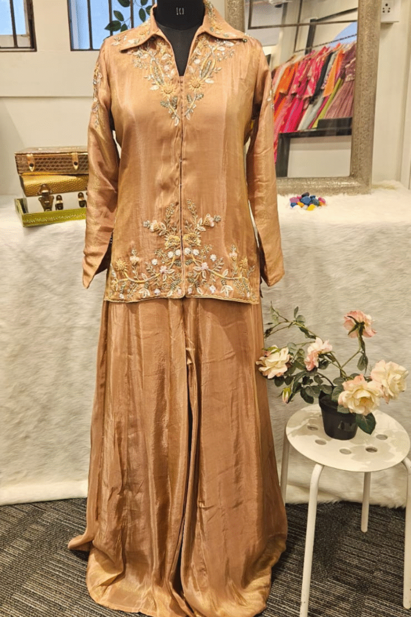 Collared Kurti Plazzo Set With Handwork