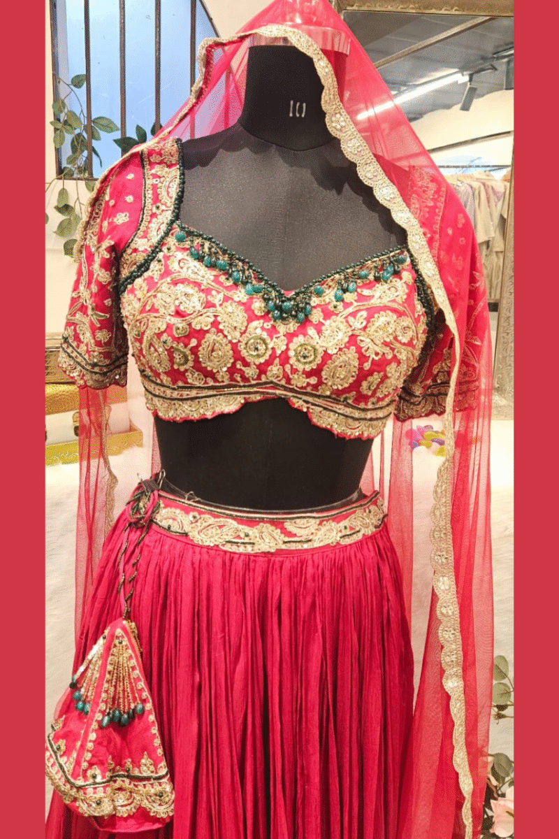 Elegant Red Lehenga Set With Potli - Image 3
