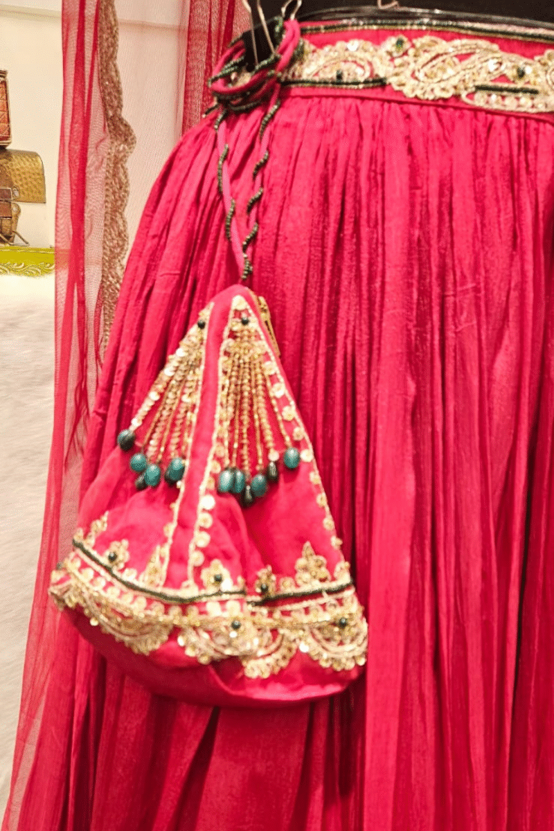 Elegant Red Lehenga Set With Potli - Image 4