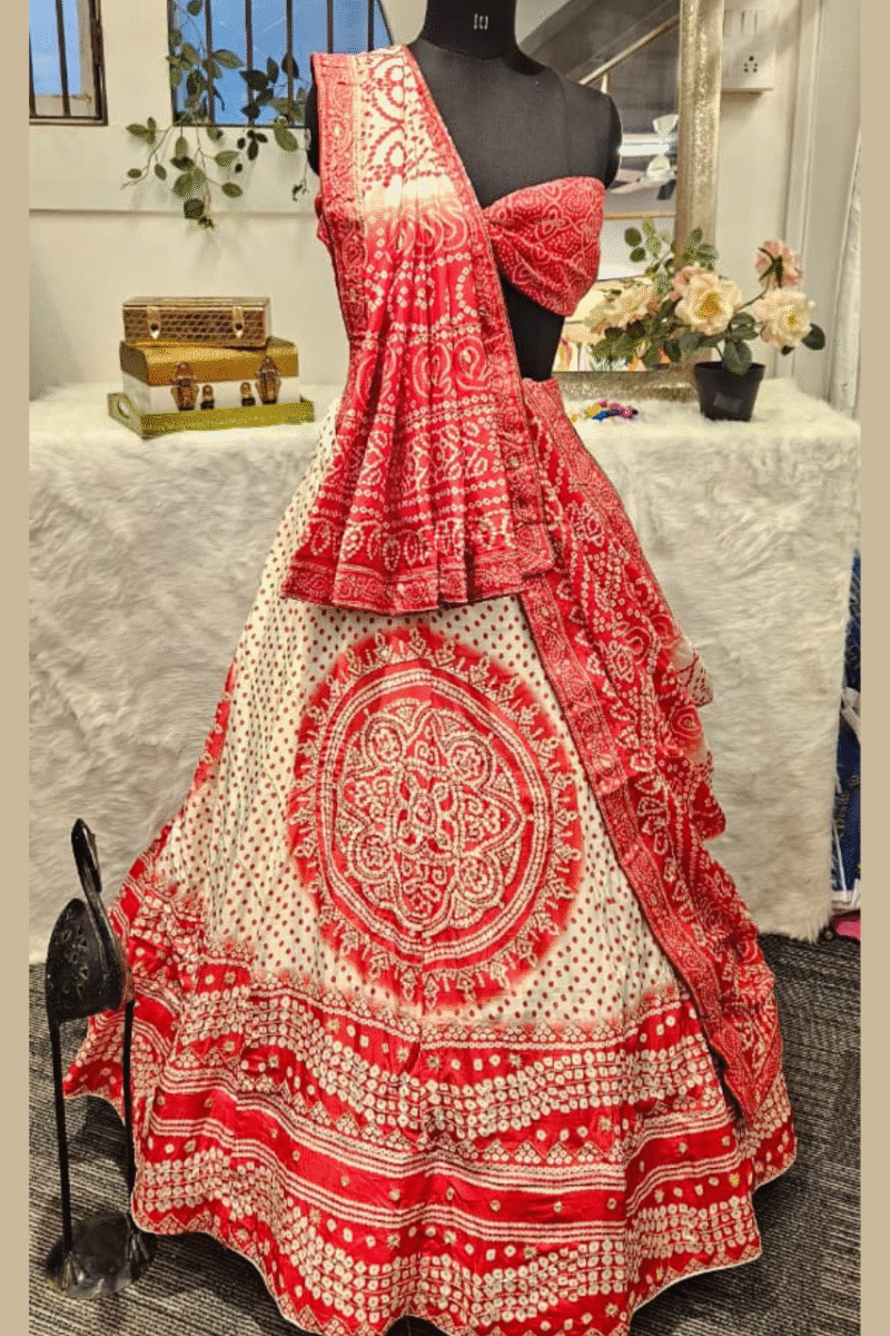 Bandhej Lehenga Set With Handwork - Image 4