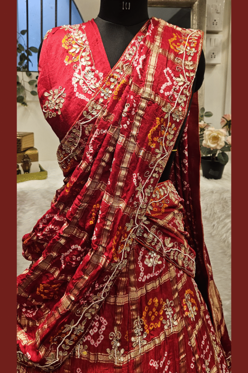 Traditional Gharchola Bandhej Lehenga Set With Handwork - Image 4