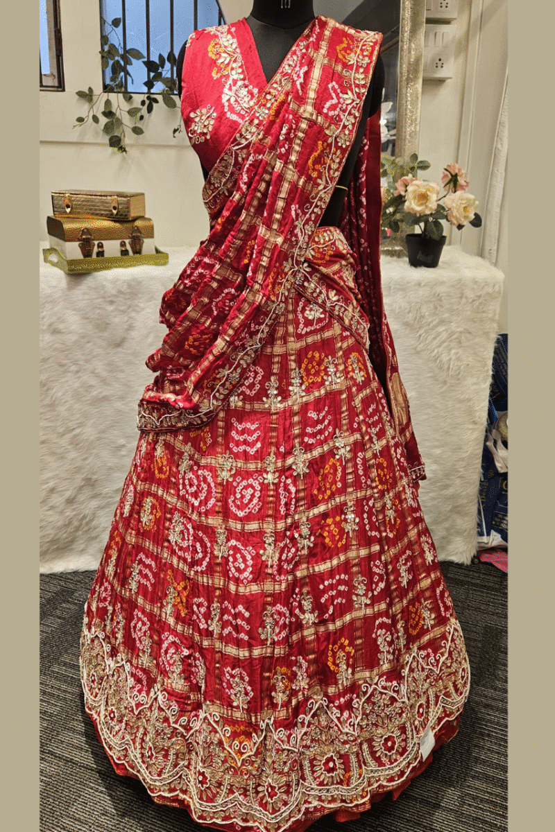 Traditional Gharchola Bandhej Lehenga Set With Handwork
