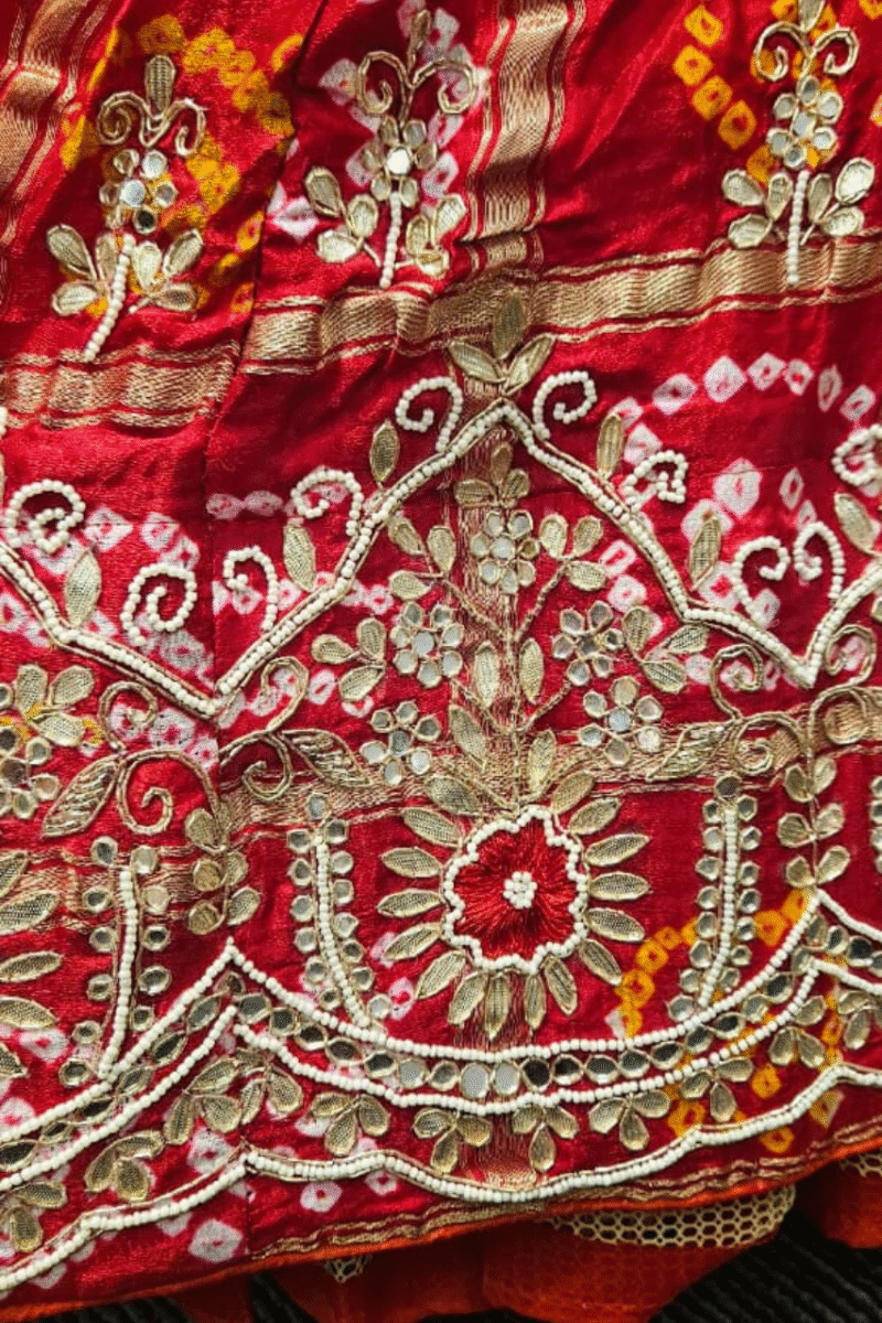 Traditional Gharchola Bandhej Lehenga Set With Handwork - Image 3
