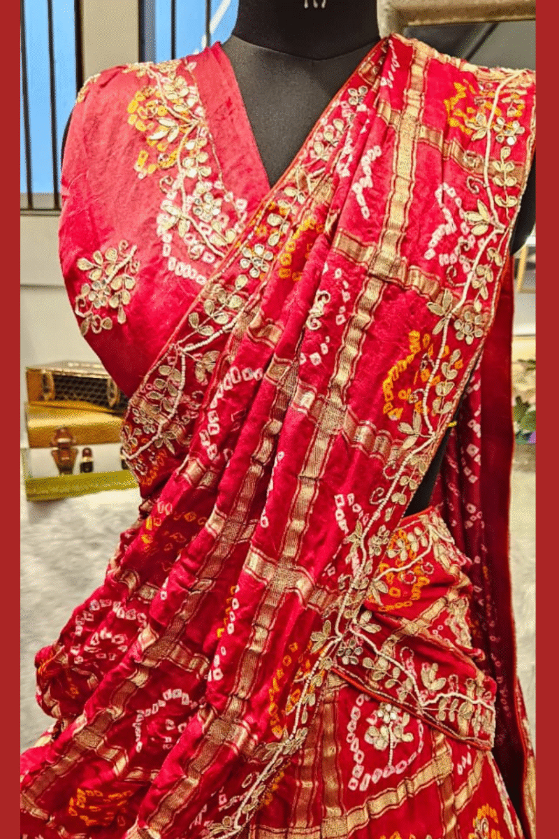 Traditional Gharchola Bandhej Lehenga Set With Handwork - Image 2