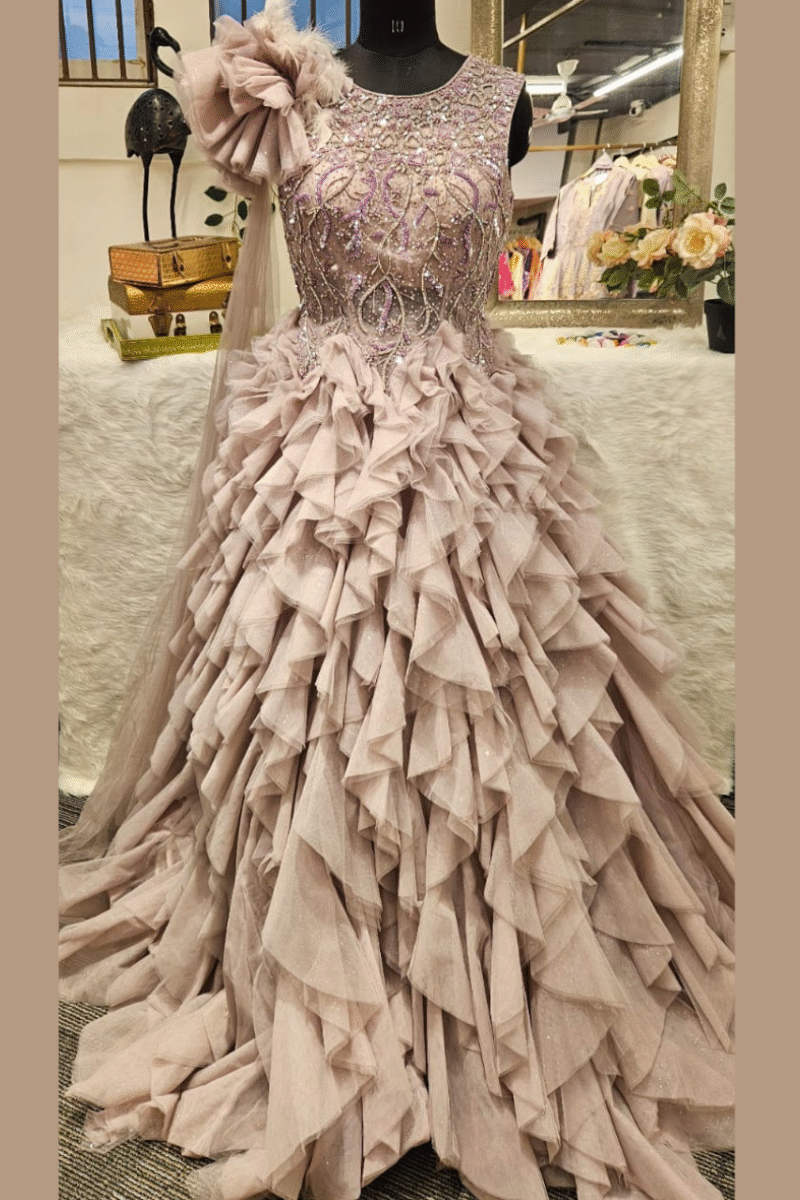 Onion Pink Ruffled Glam Gown