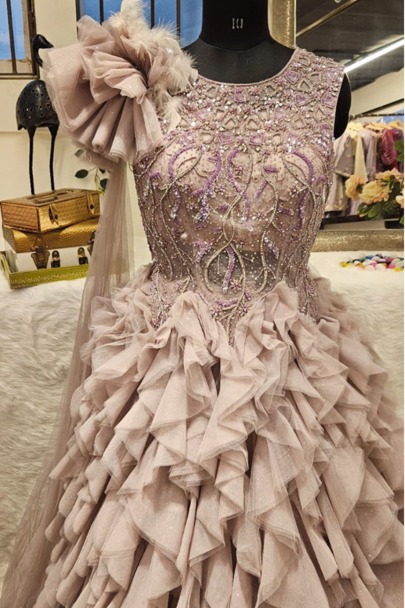 Onion Pink Ruffled Glam Gown - Image 2