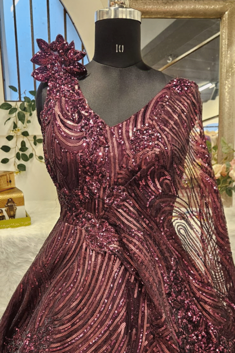 Glamorous Wine Sequence Gown - Image 4