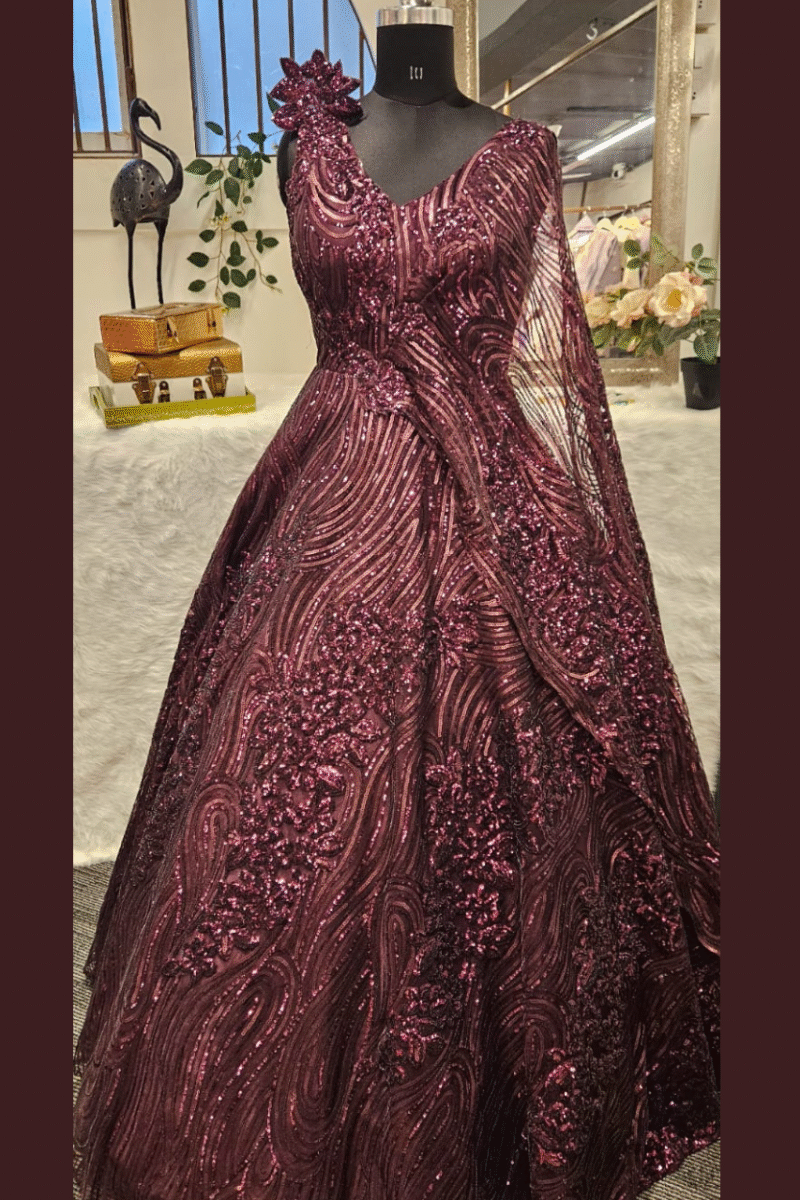 Glamorous Wine Sequence Gown