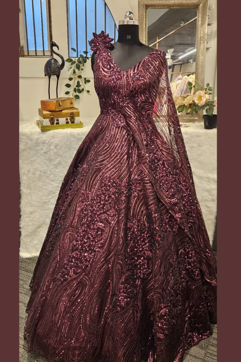 Glamorous Wine Sequence Gown - Image 2