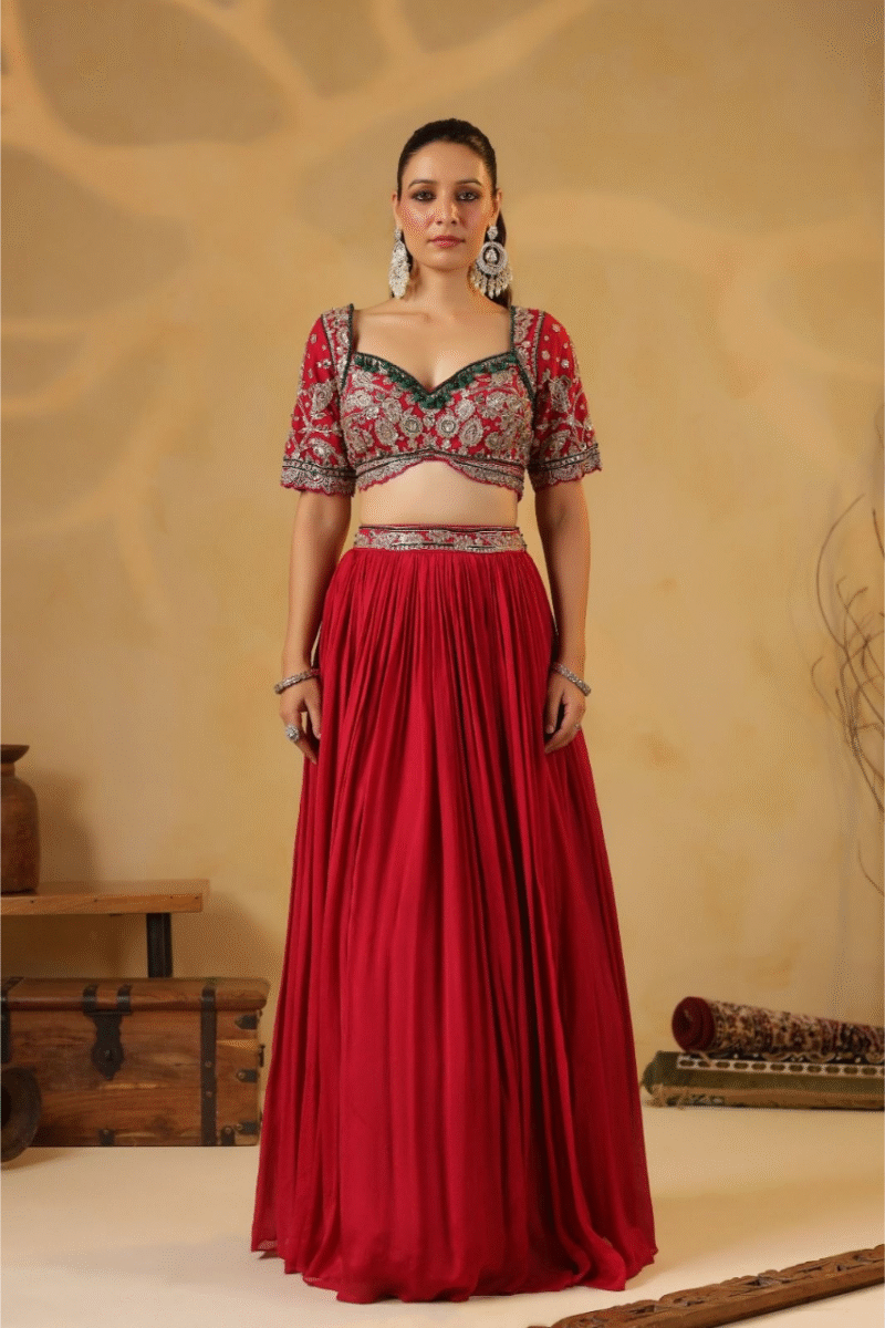 Elegant Red Lehenga Set With Potli