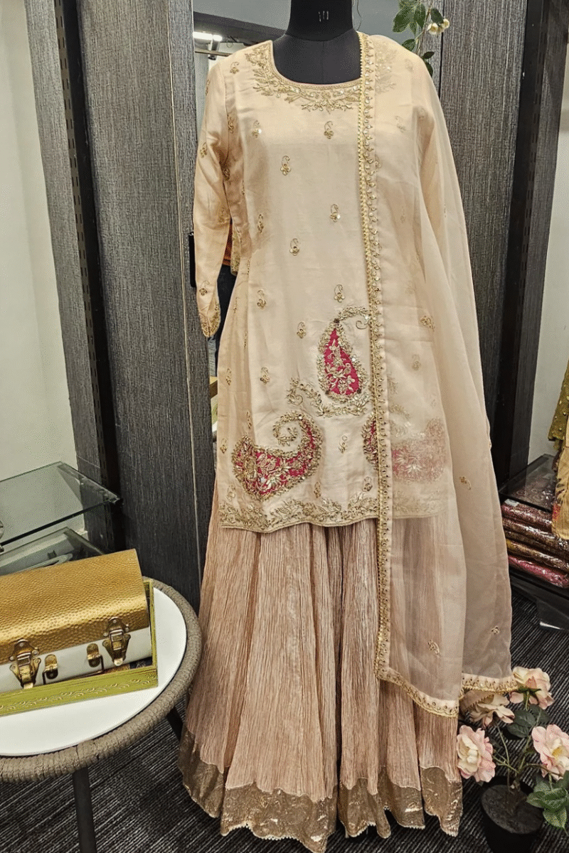 Blush Nude Kurta Set With Crushed Plazzo